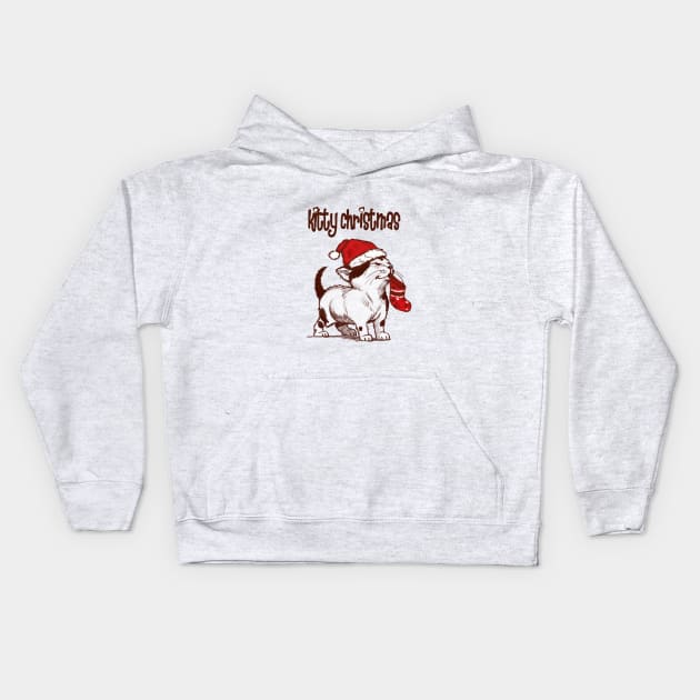 Kitty Christmas Kids Hoodie by Artofokan